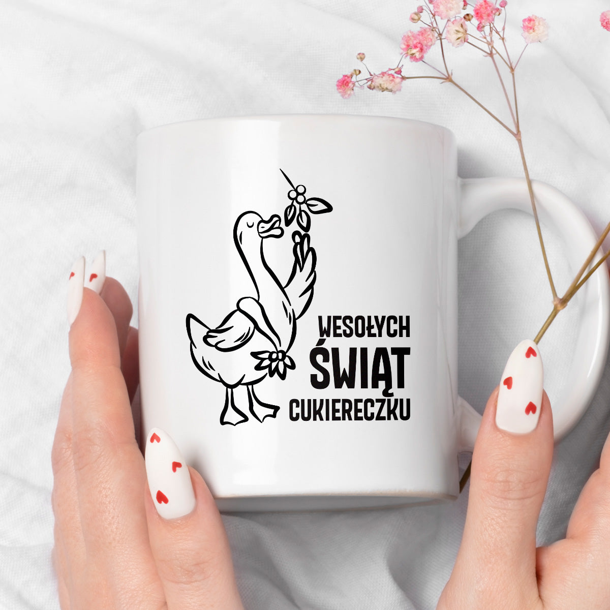 Kubek świąteczny z GĄSKĄ - "WESOŁYCH ŚWIĄT CUKIERECZKU"