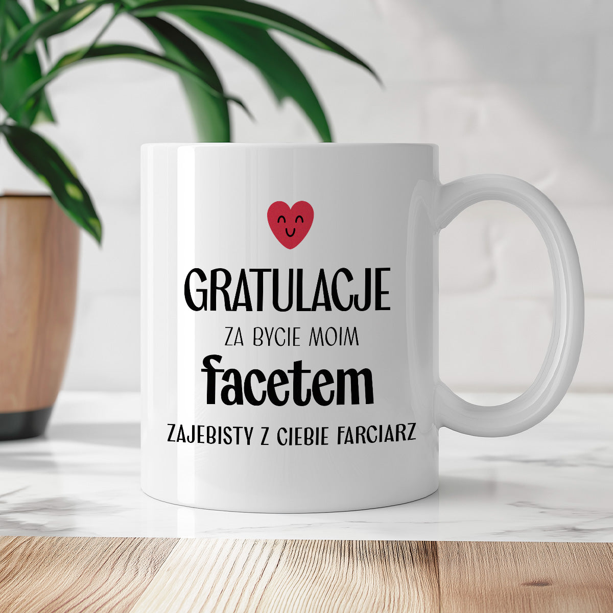 Kubek z nadrukiem "Gratulacje za bycie moim facetem - zajebisty z Ciebie farciarz" - WALENTYNKI