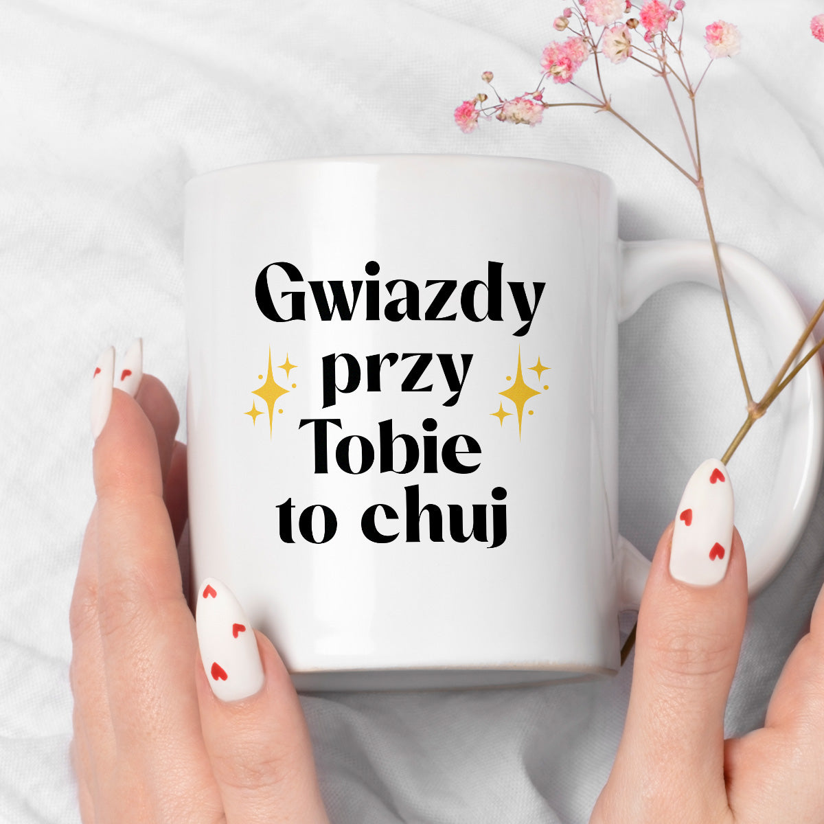Kubek z nadrukiem "Gwiazdy przy Tobie to chuj"