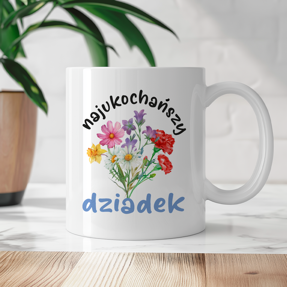 Kubek dla Dziadka - "Najukochańszy dziadek" - kwiaty