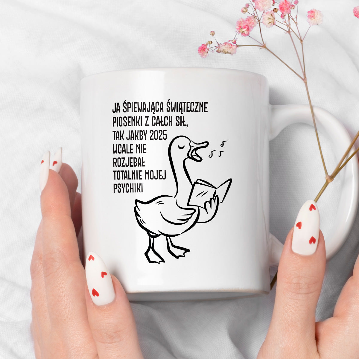 Kubek świąteczny z GĄSKĄ - "JA ŚPIEWAJĄCA ŚWIĄTECZNE PIOSENKI..."