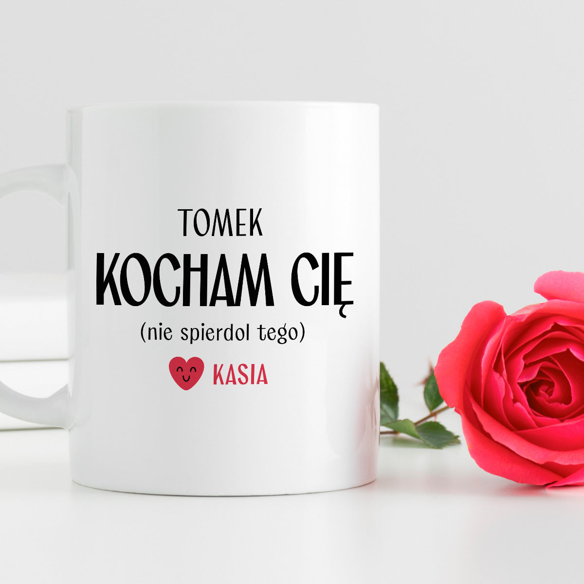 Kubek spersonalizowany z nadrukiem "Kocham Cię (nie spierdol tego)" [2 imiona] - WALENTYNKI