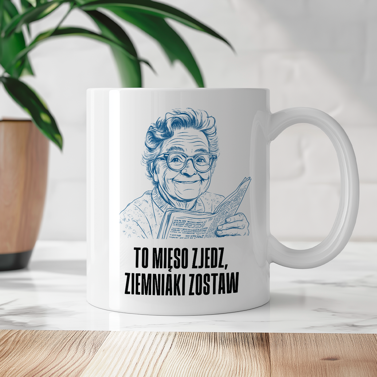 Kubek z cytatem Dziadka "To mięso zjedz, ziemniaki zostaw"