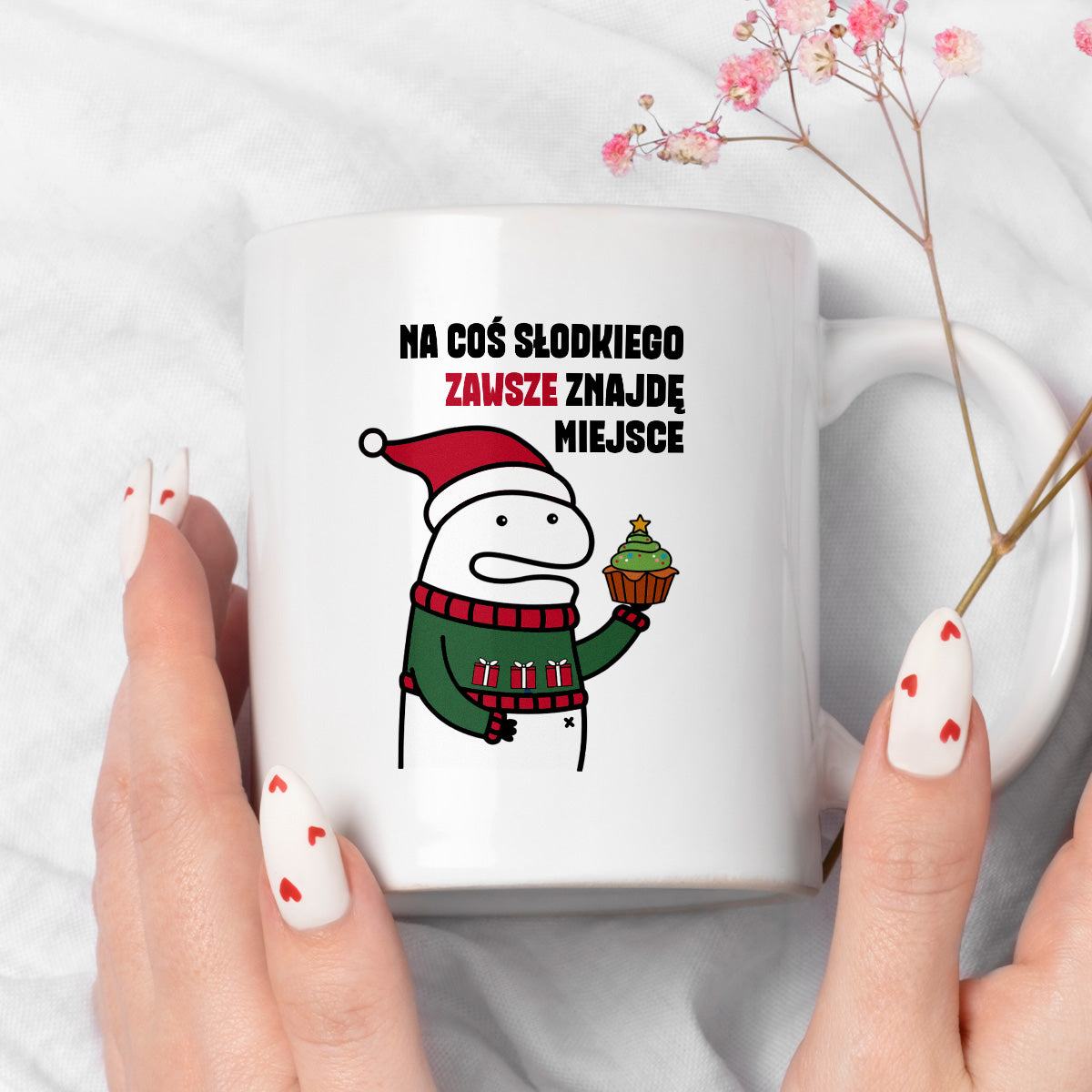 Kubek świąteczny mem "Na cos słodkiego zawsze znajdę miejsce"