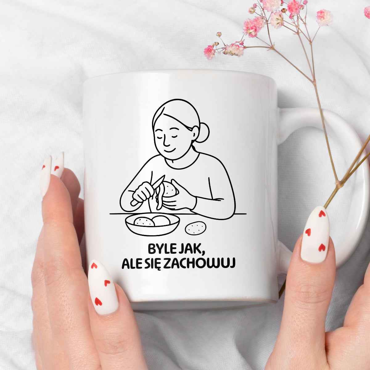Kubek z nadrukiem "Byle jak, ale się zachowuj" - Cytaty MAMY - DZIEŃ MAMY