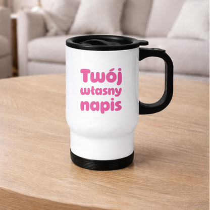 Kubek termiczny BASIC z własnym napisem - II (RÓŻ)