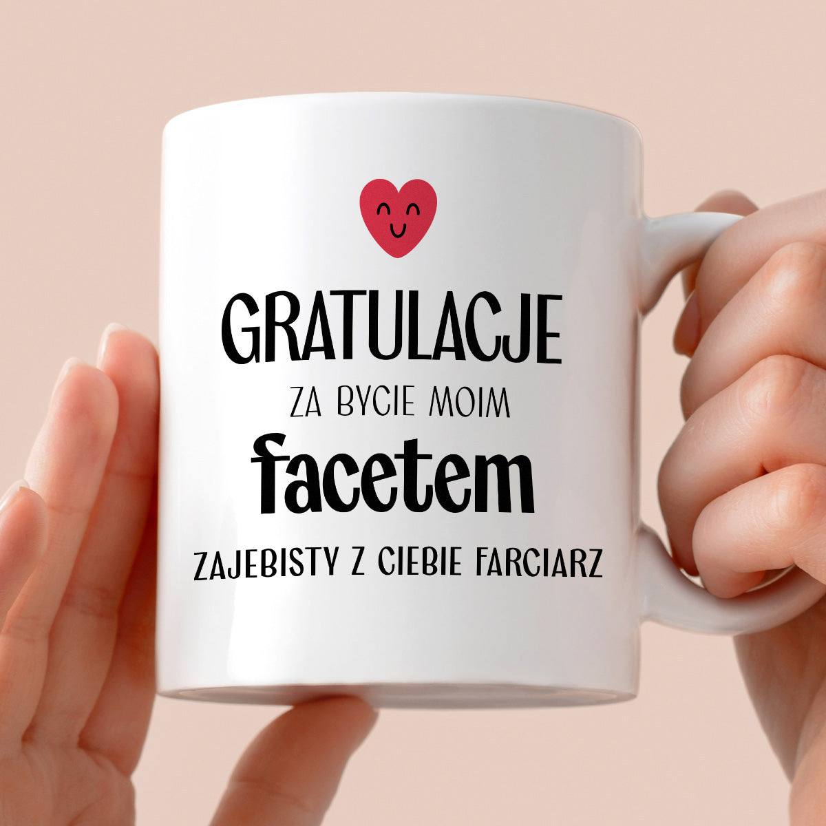 Kubek z nadrukiem "Gratulacje za bycie moim facetem - zajebisty z Ciebie farciarz" - WALENTYNKI