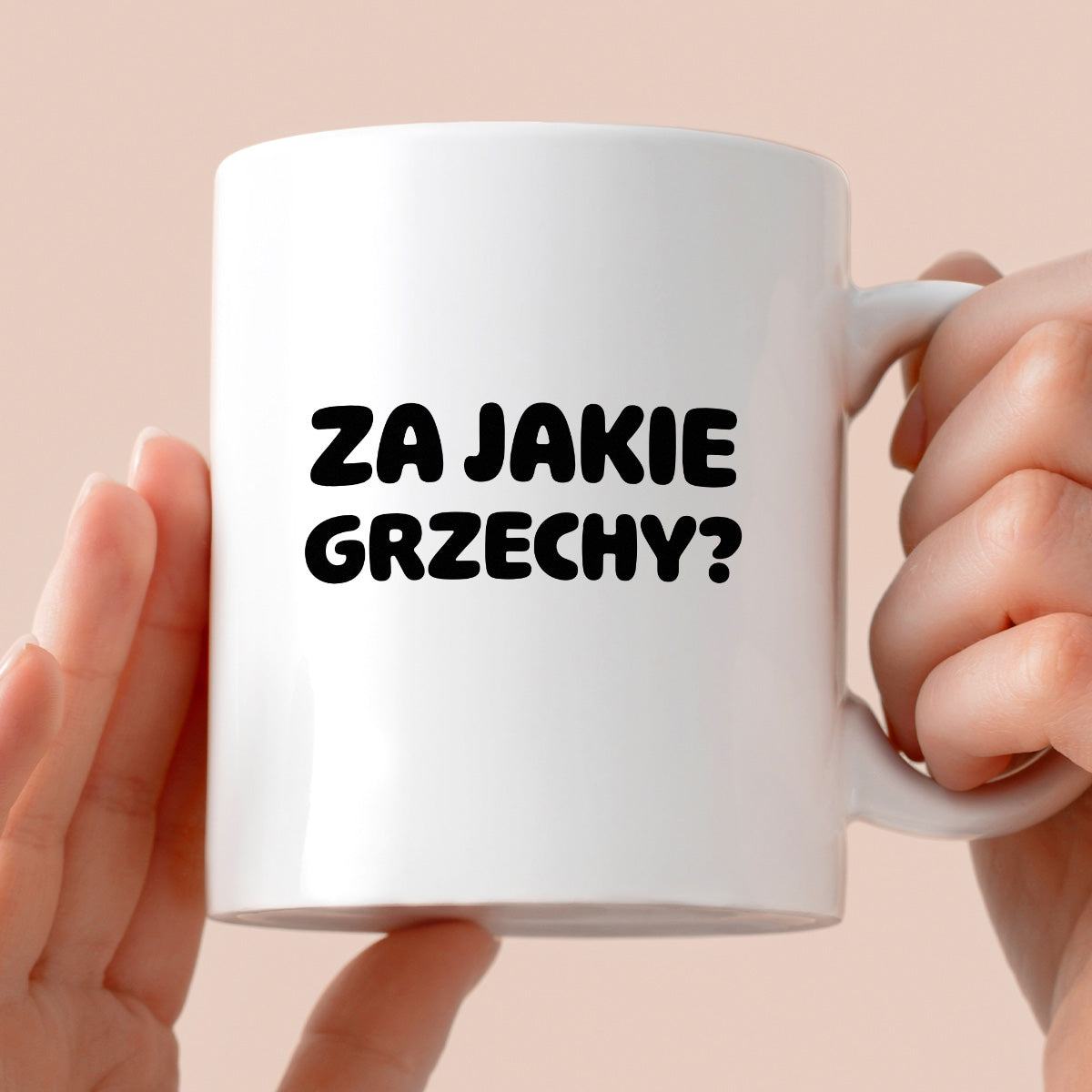 Kubek z nadrukiem "Za jakie grzechy?"