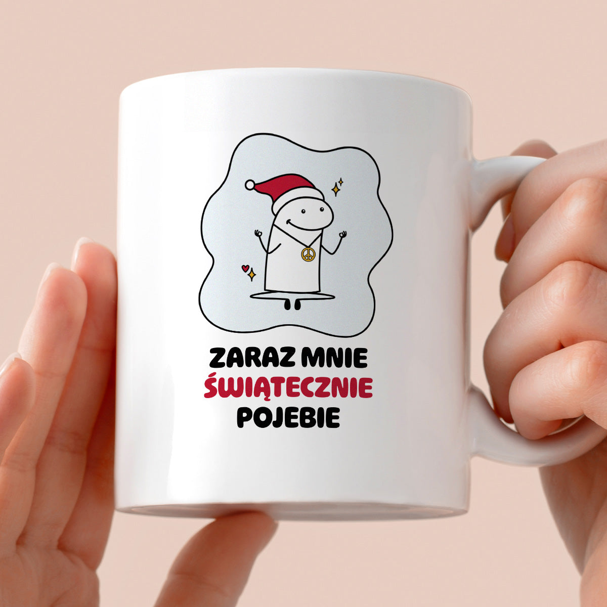 Kubek świąteczny mem "Zaraz mnie świątecznie pojebie"