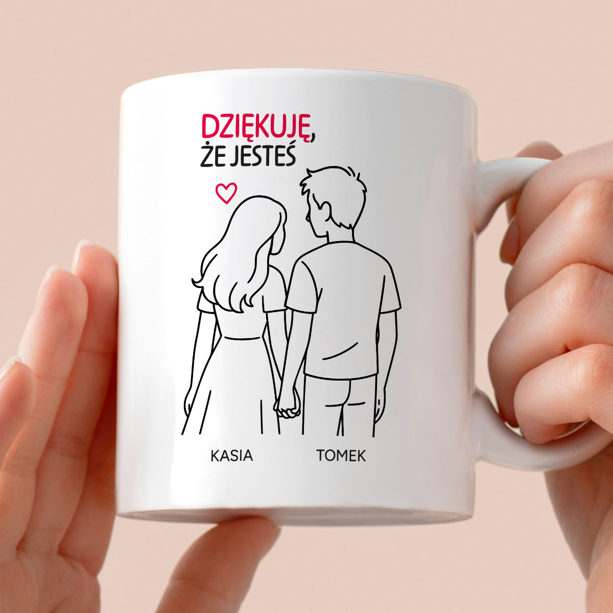 Kubek spersonalizowany z nadrukiem - "Dziękuję, że jesteś" z IMIONAMI