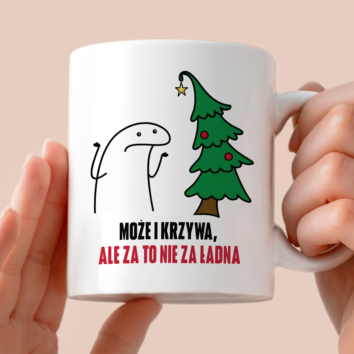 Kubek świąteczny mem "Może i krzywa, ale za to nie za ładna"