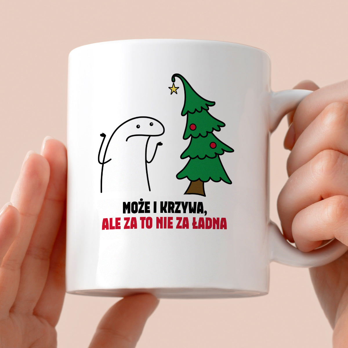 Kubek świąteczny mem "Może i krzywa, ale za to nie za ładna"