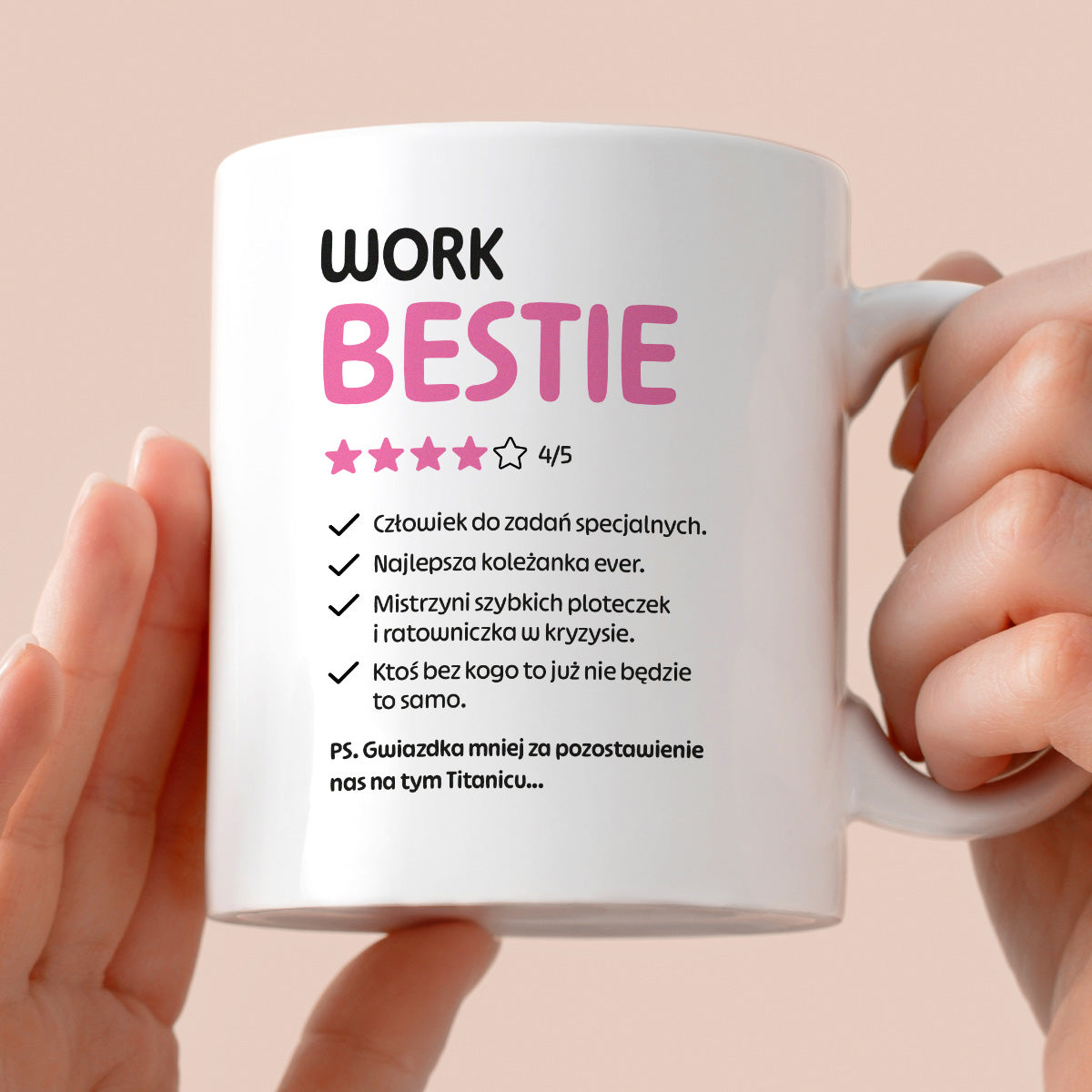 Kubek z nadrukiem "Work Bestie" na odejście z pracy