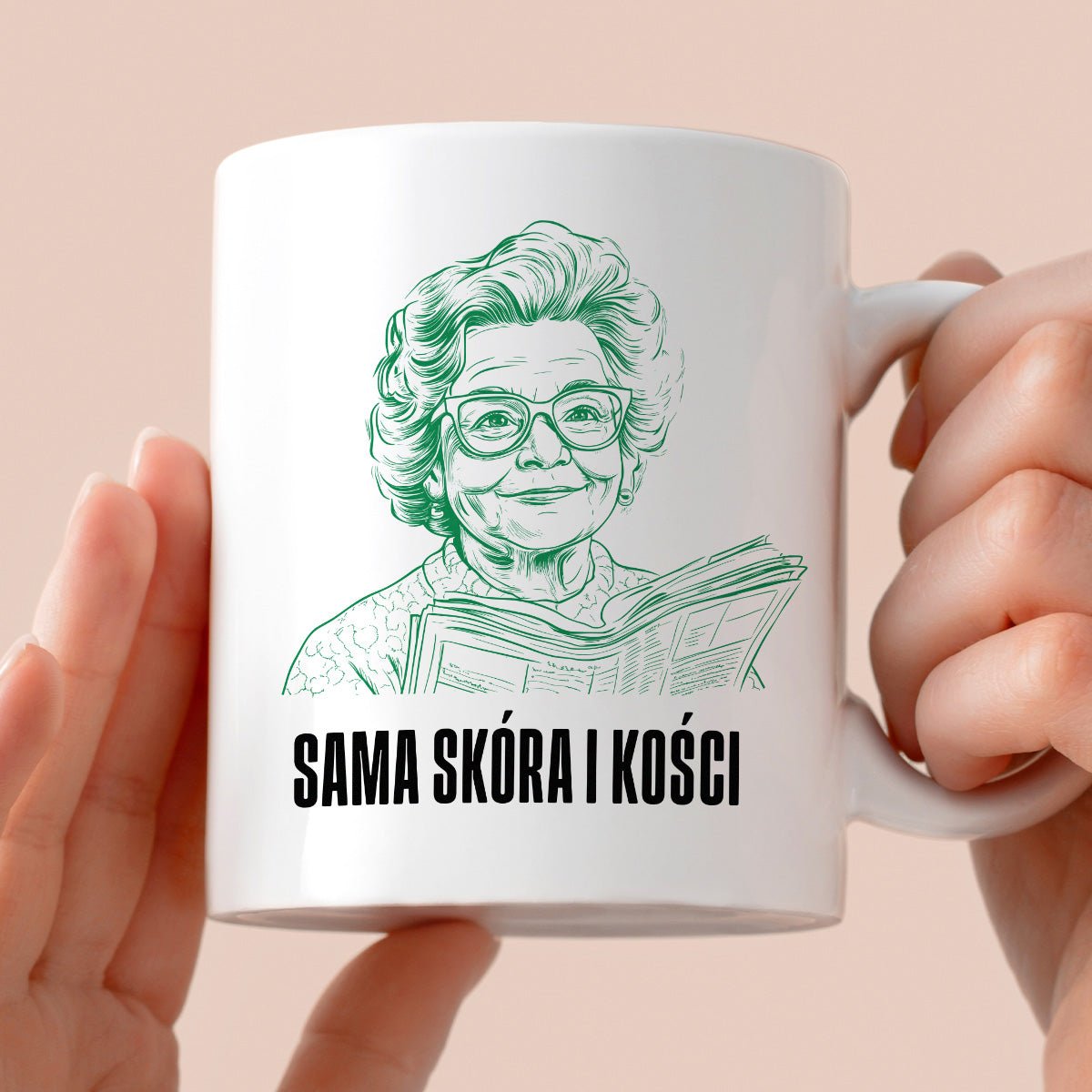 Kubek z cytatem Babci "Sama skóra i kości"