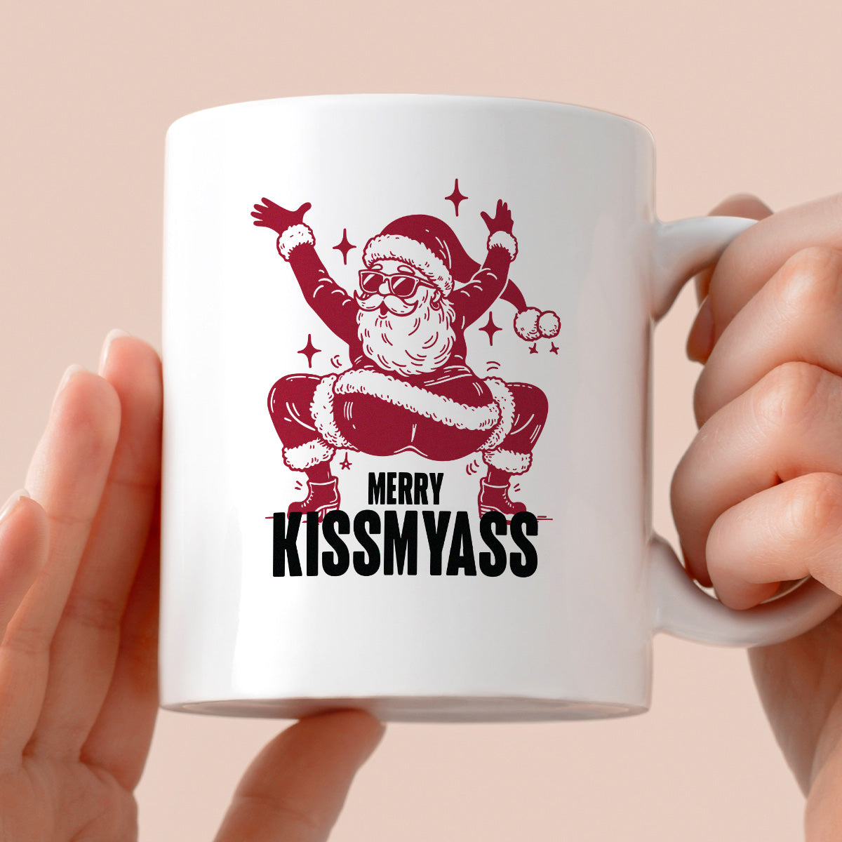 Kubek świąteczny z ✨slay✨ Mikołajem "Merry kissmyass"