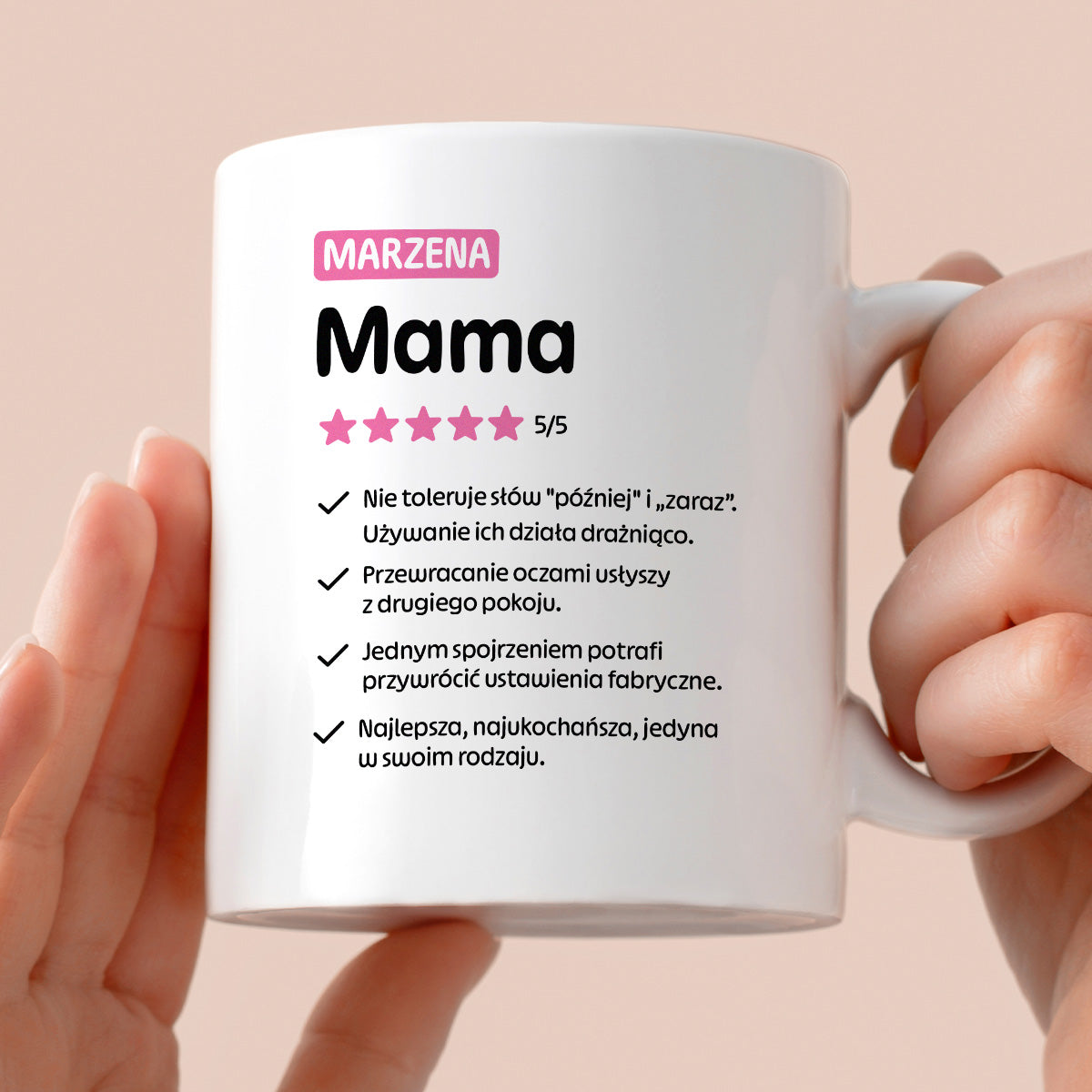 Kubek z nadrukiem - "Mama 5/5" z imieniem