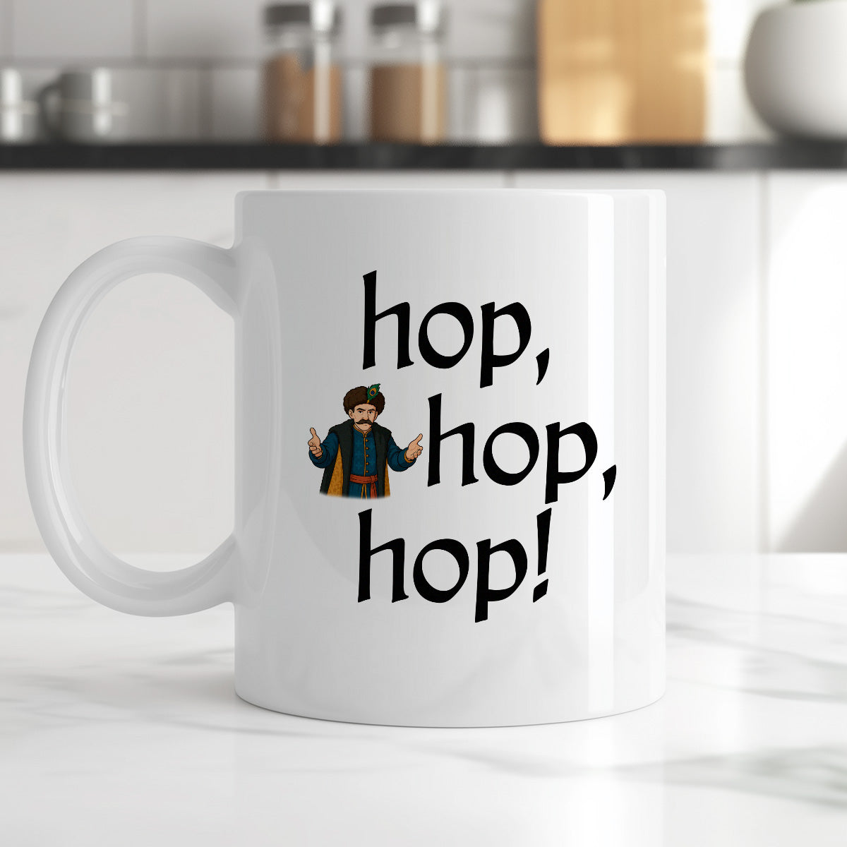 Kubek z nadrukiem "hop, hop, hop!" v2