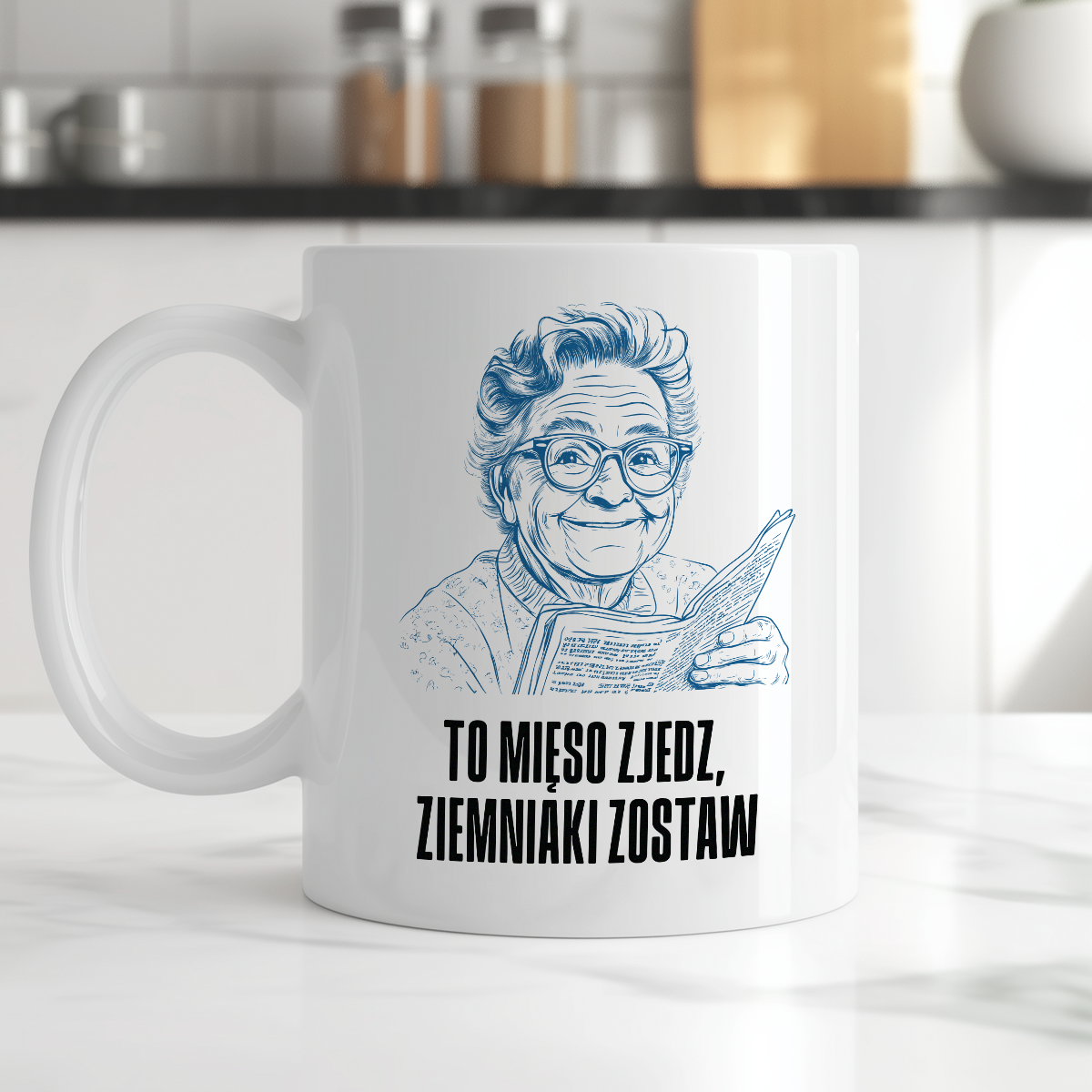 Kubek z cytatem Dziadka "To mięso zjedz, ziemniaki zostaw"