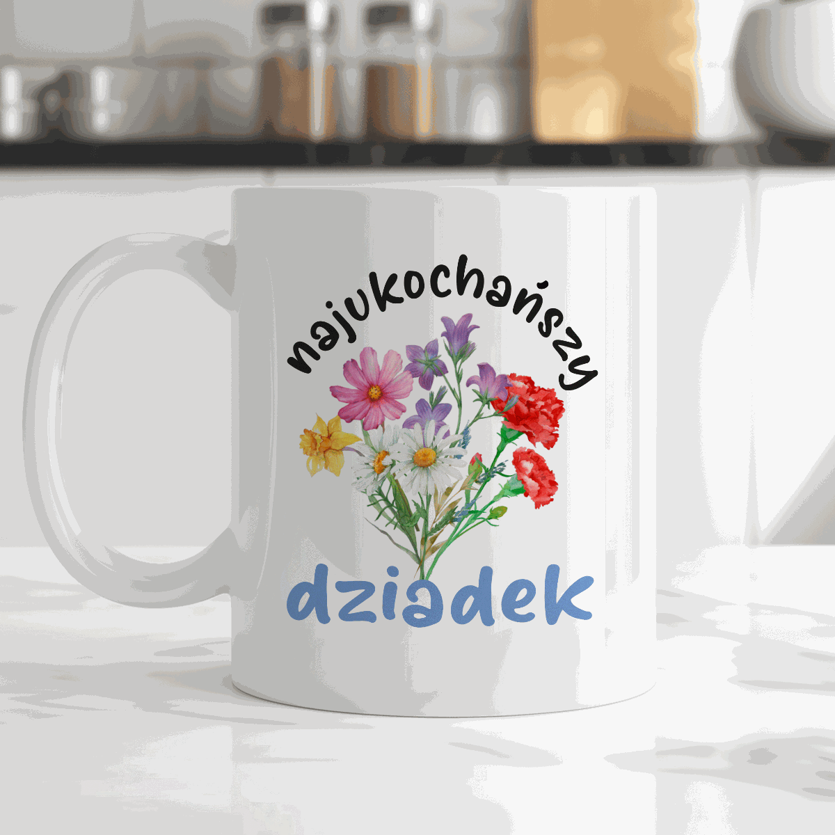 Kubek dla Dziadka - "Najukochańszy dziadek" - kwiaty
