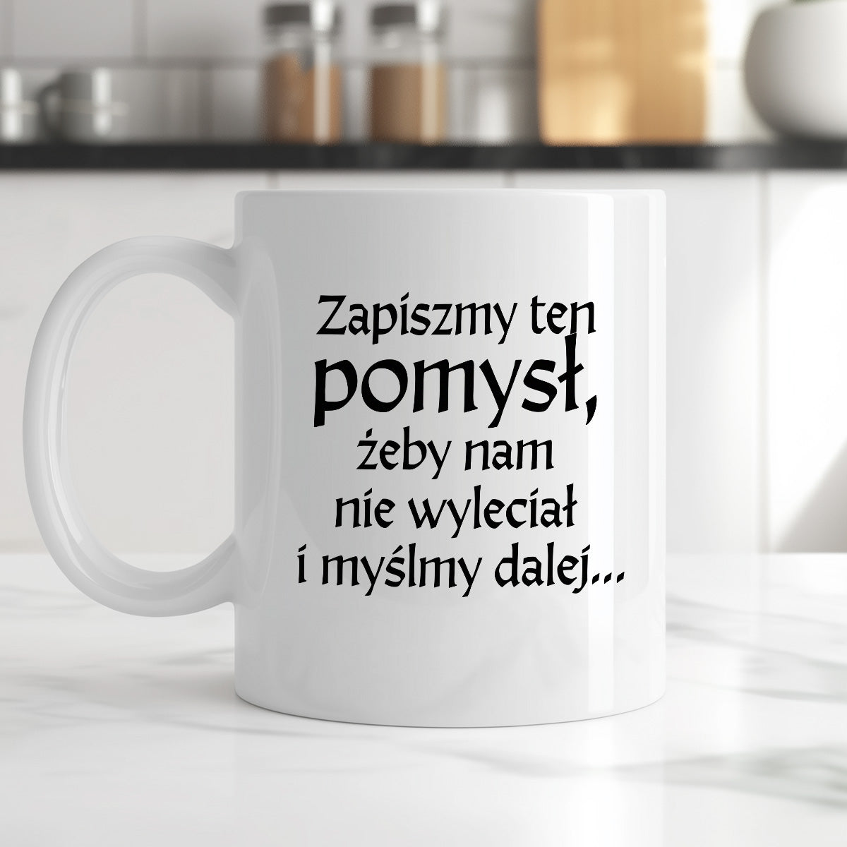Kubek z nadrukiem "Zapiszmy ten pomysł i myślmy dalej" v2