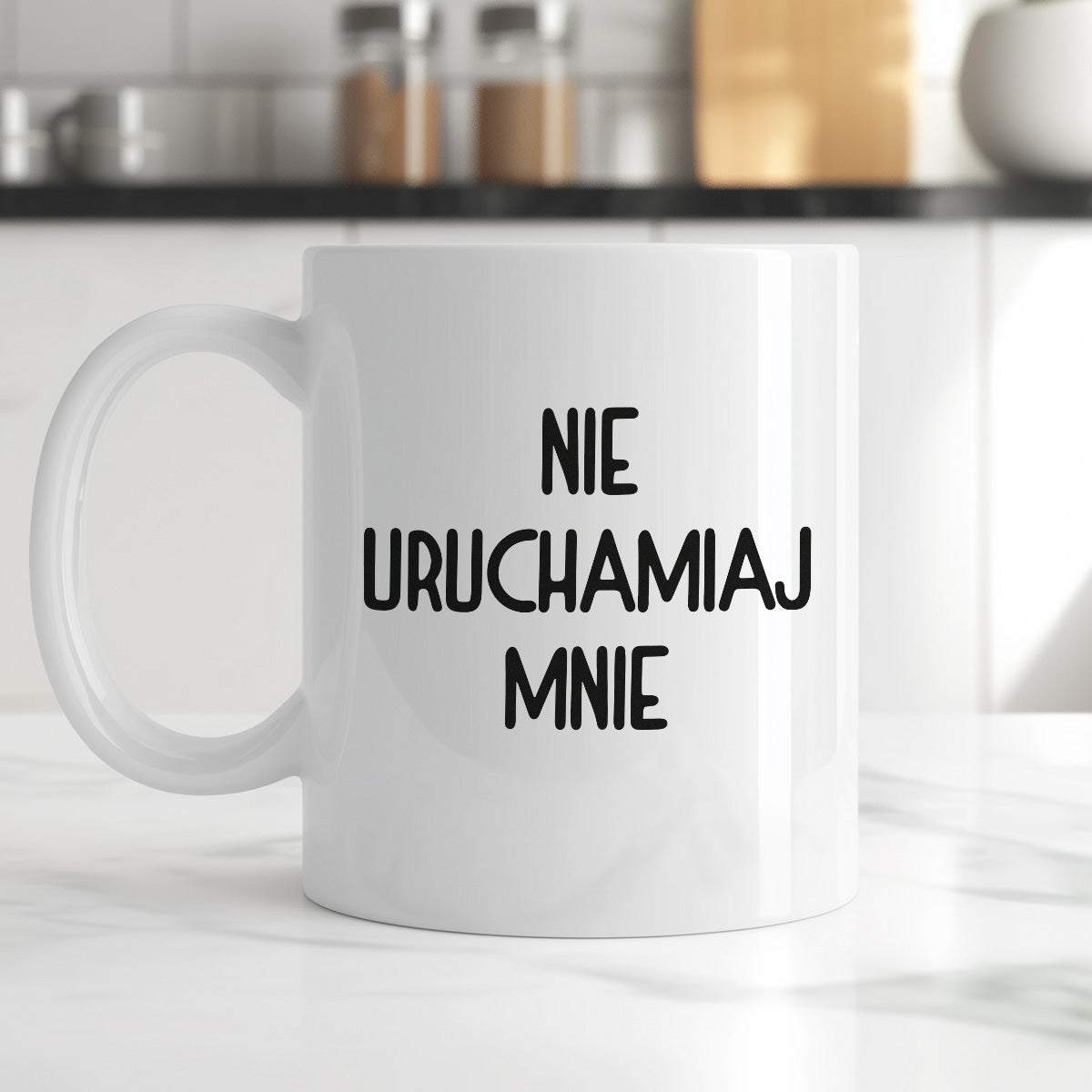 Kubek z nadrukiem "Nie uruchamiaj mnie"