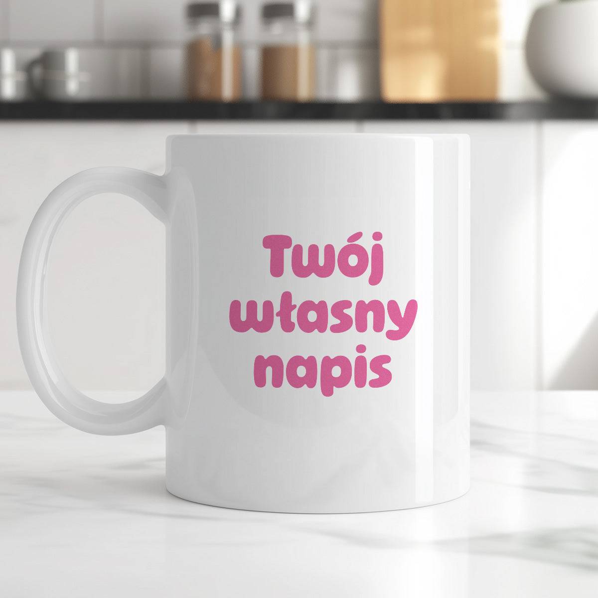 Kubek spersonalizowany z własnym napisem III - RÓŻOWY NAPIS