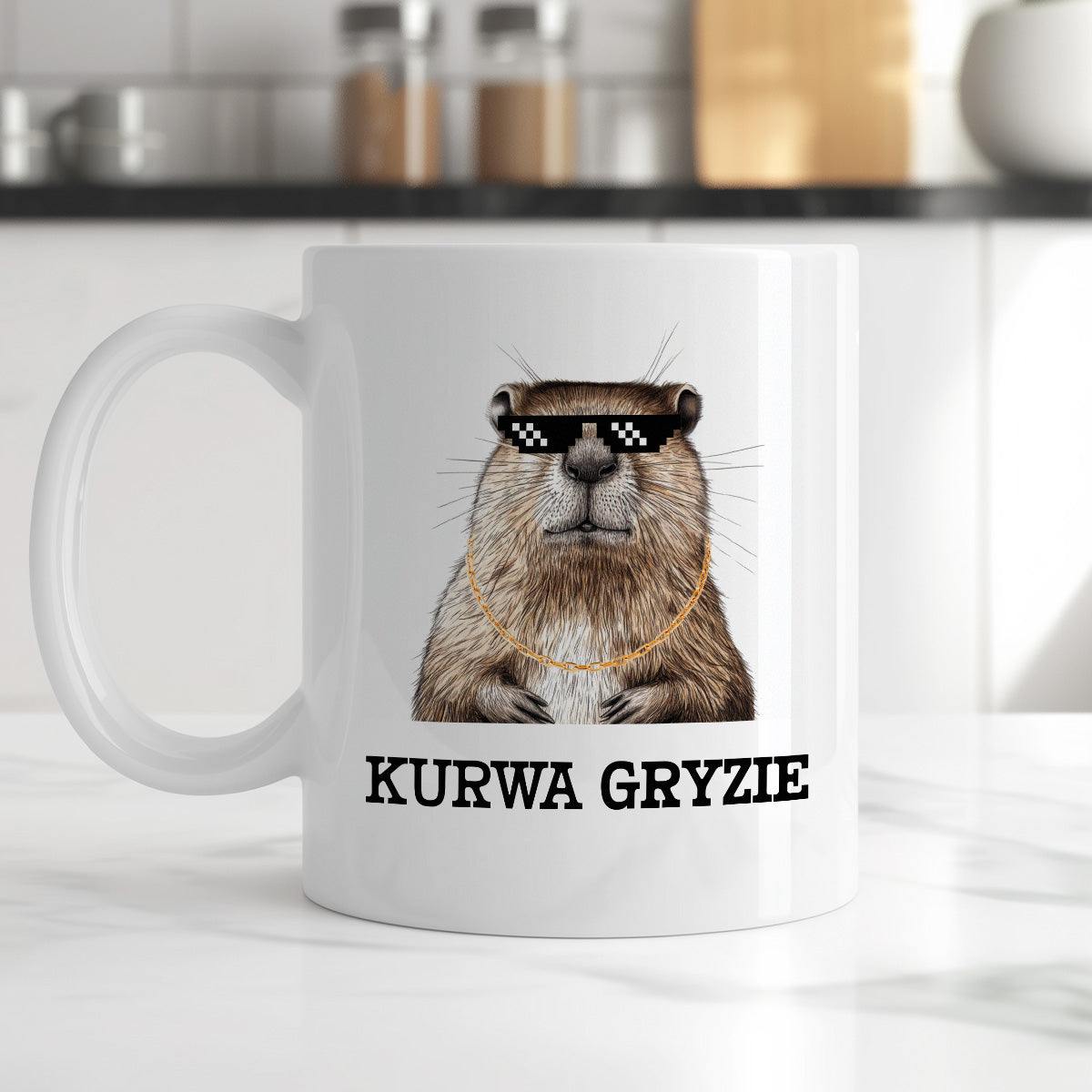 Kubek z nadrukiem "Kurwa gryzie"