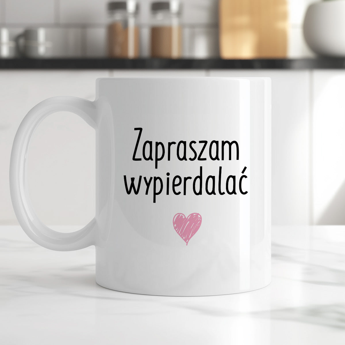 Kubek z nadrukiem "Zapraszam wypierdalać <3"