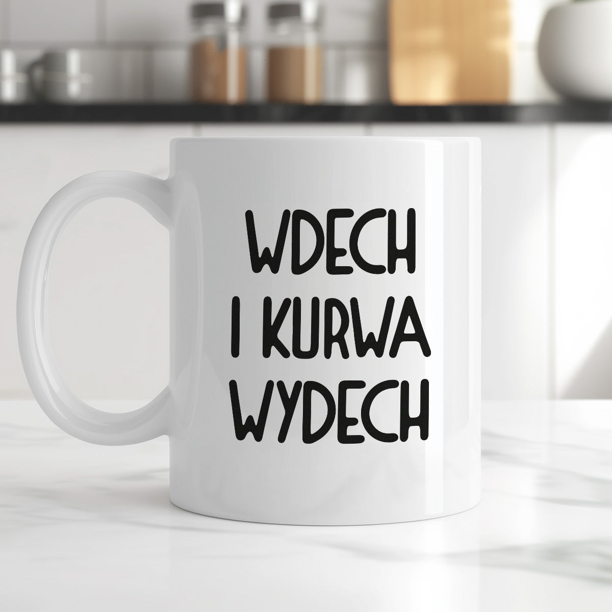 Kubek z nadrukiem "Wdech i kurwa wydech"