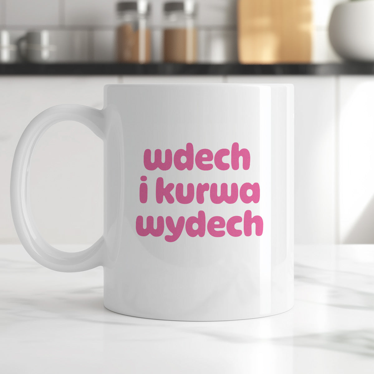 Kubek z nadrukiem "wdech i kurwa wydech" v2