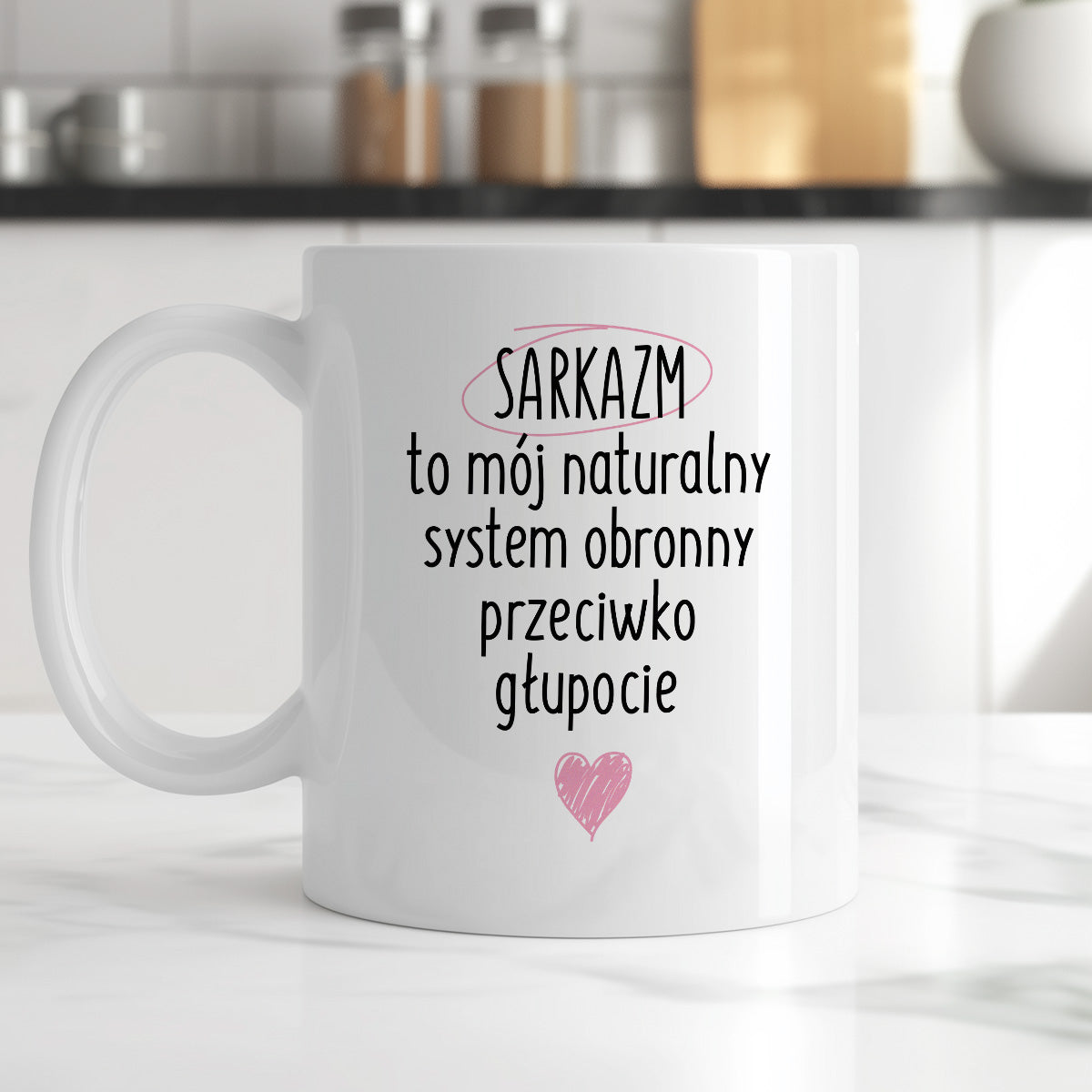 Kubek z nadrukiem "SARKAZM to mój naturalny system obronny przeciwko głupocie"