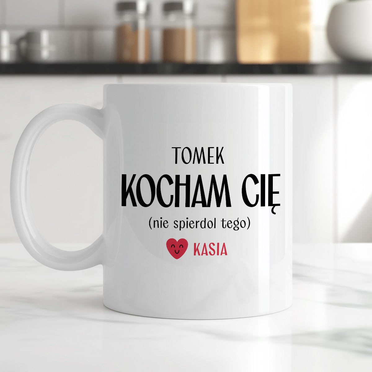 Kubek spersonalizowany z nadrukiem "Kocham Cię (nie spierdol tego)" [2 imiona] - WALENTYNKI