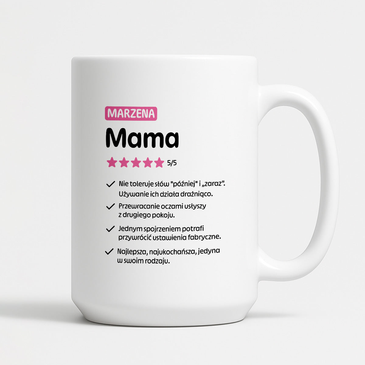 Kubek z nadrukiem - "Mama 5/5" z imieniem