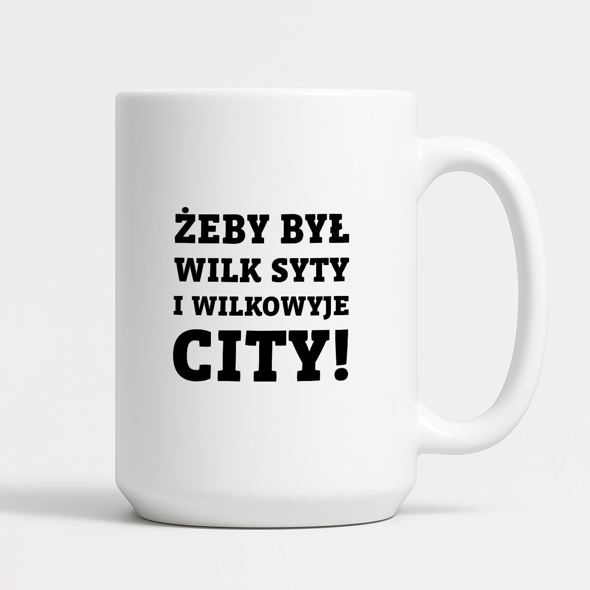 Kubek z nadrukiem - "Żeby był wilk syty i Wilkowyje City"