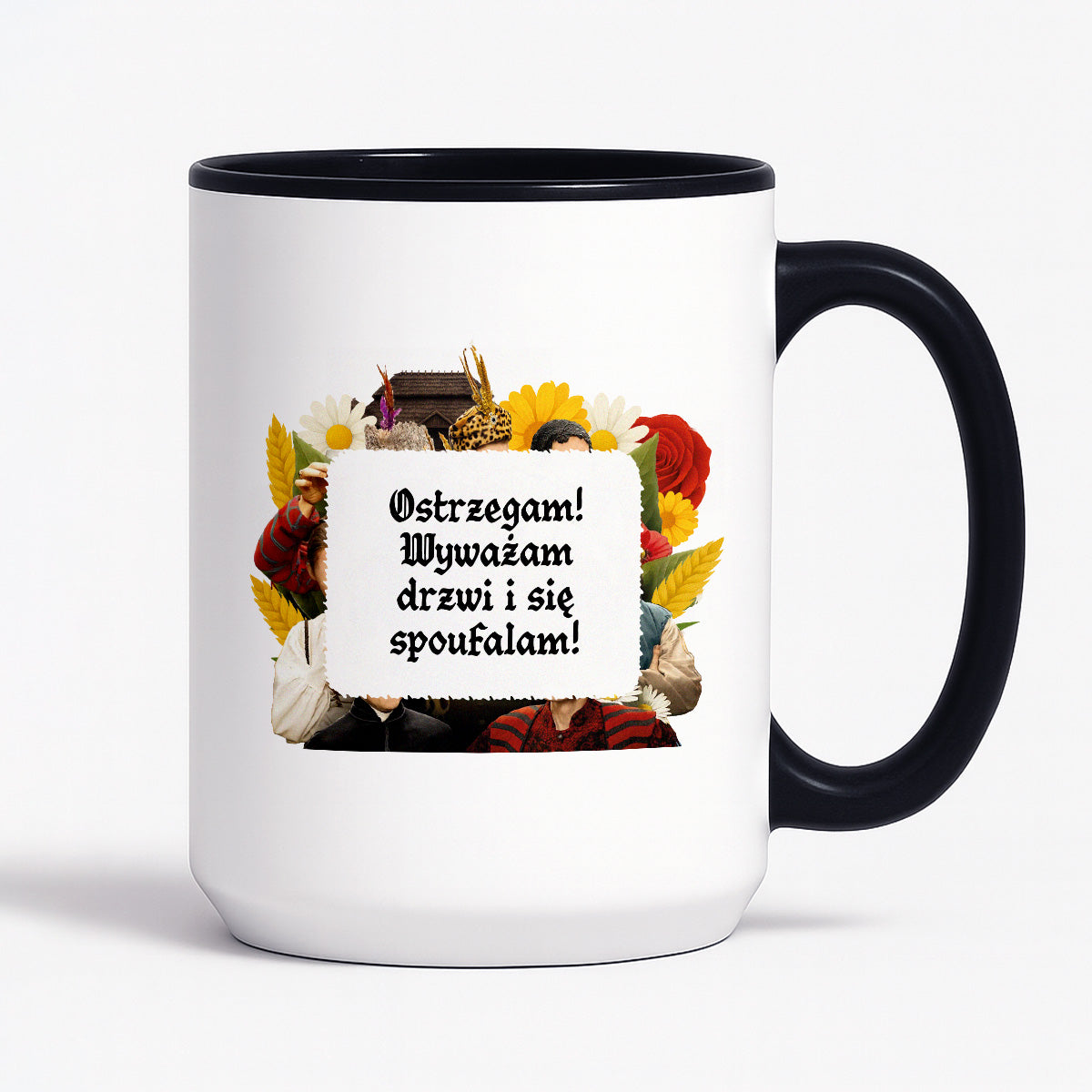 Kubek z nadrukiem "Ostrzegam! Wyważam drzwi i się spoufalam!" NOWE 1670