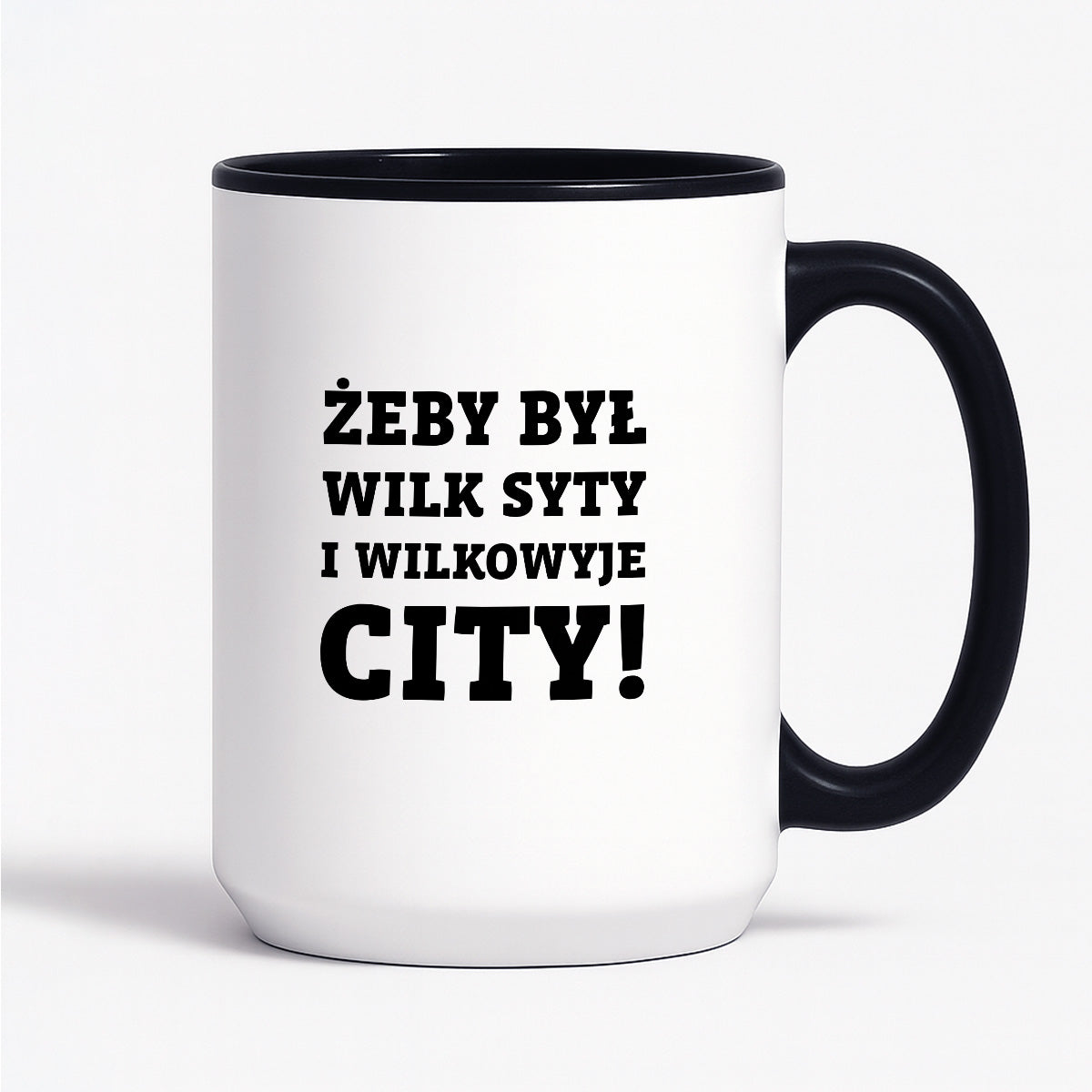 Kubek z nadrukiem - "Żeby był wilk syty i Wilkowyje City"