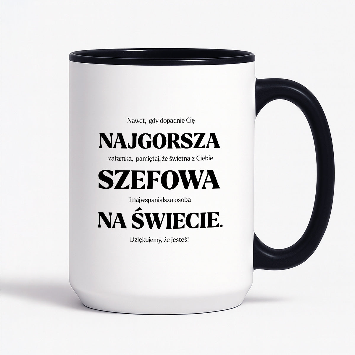 Kubek z nadrukiem - "NAJGORSZA SZEFOWA NA ŚWIECIE (ale jednak nie 🥰)"