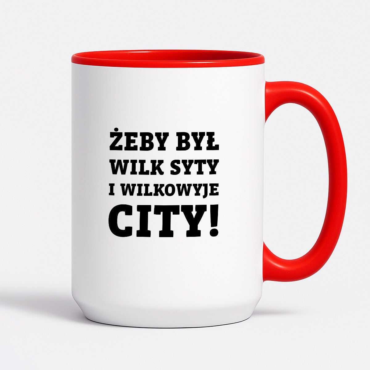 Kubek z nadrukiem - "Żeby był wilk syty i Wilkowyje City"