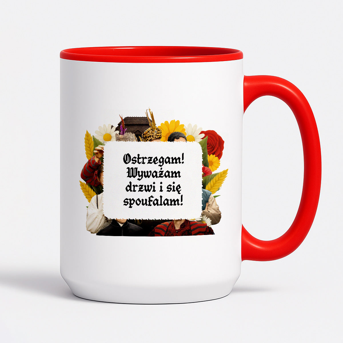 Kubek z nadrukiem "Ostrzegam! Wyważam drzwi i się spoufalam!" NOWE 1670