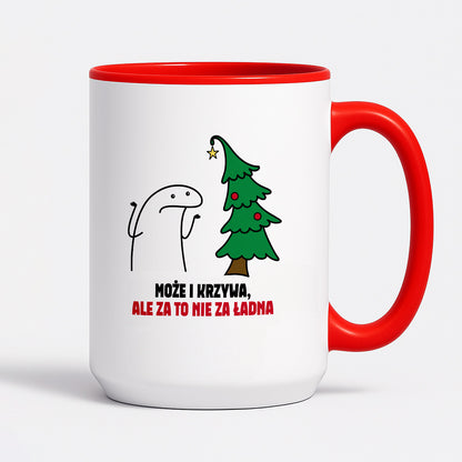 Kubek świąteczny mem "Może i krzywa, ale za to nie za ładna"