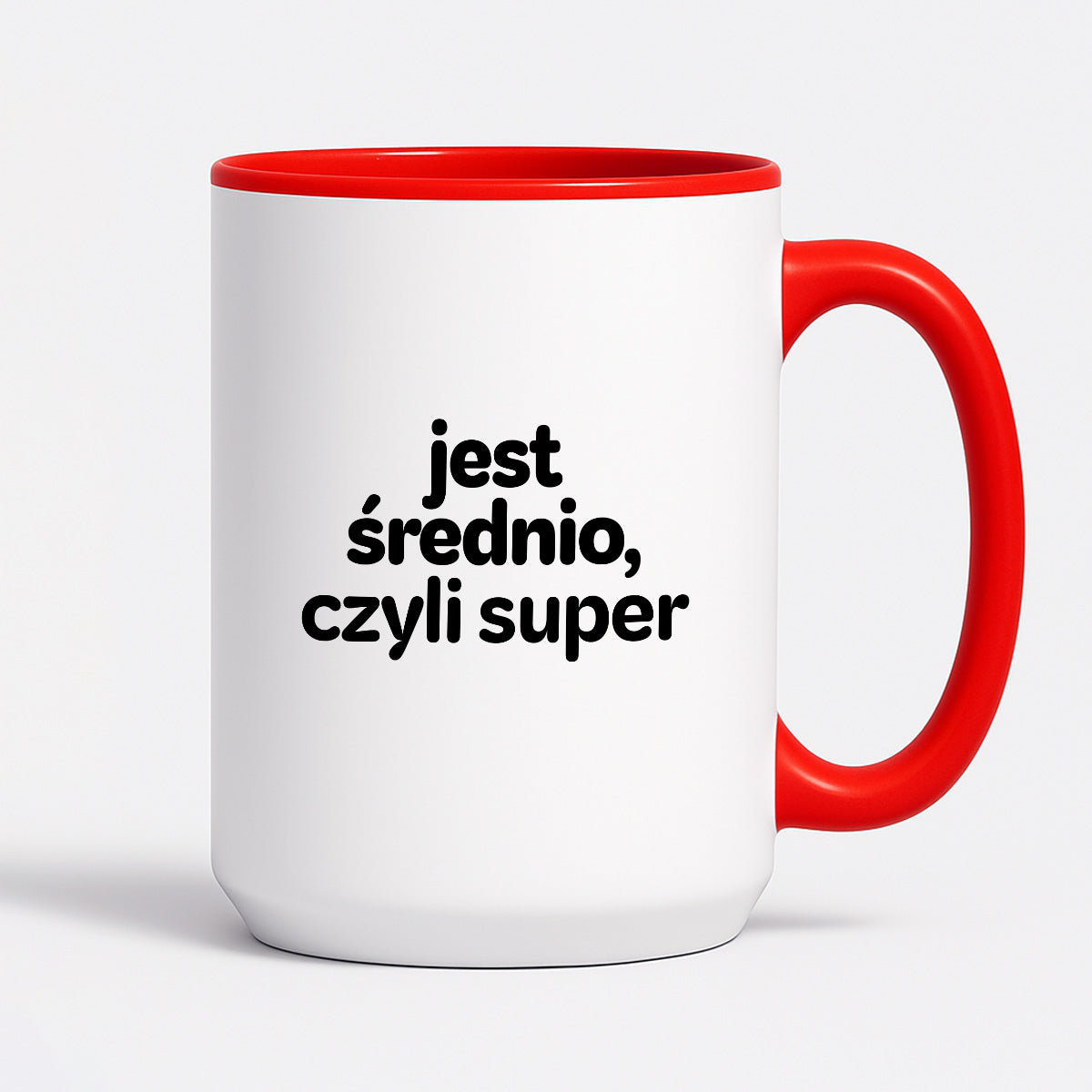Kubek z nadrukiem - "jest średnio, czyli super"