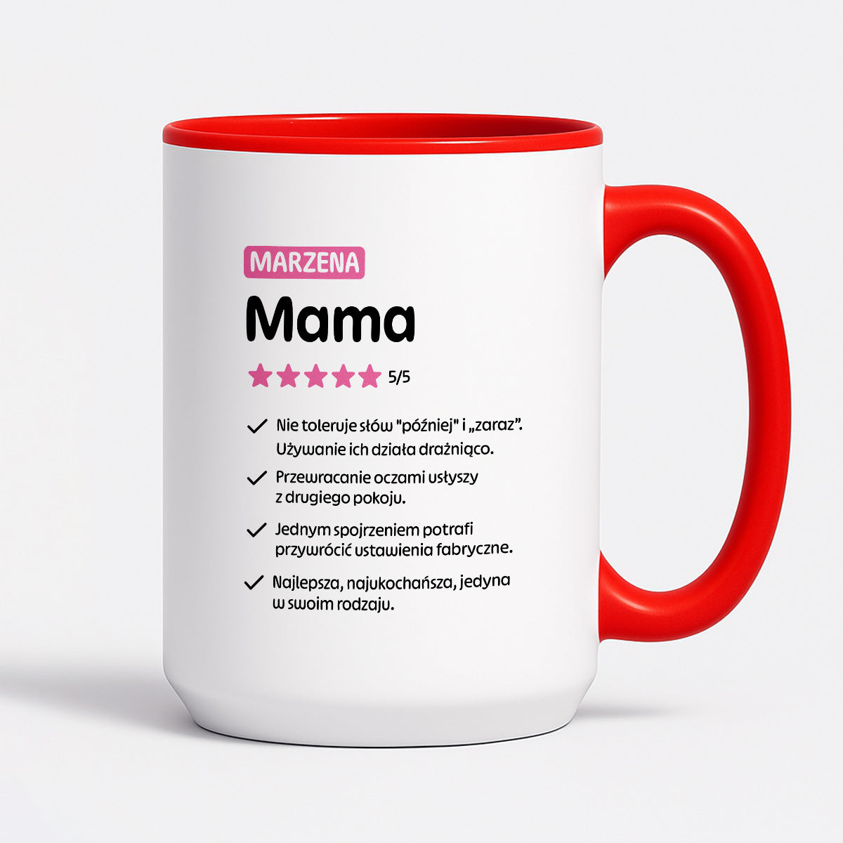 Kubek z nadrukiem - "Mama 5/5" z imieniem