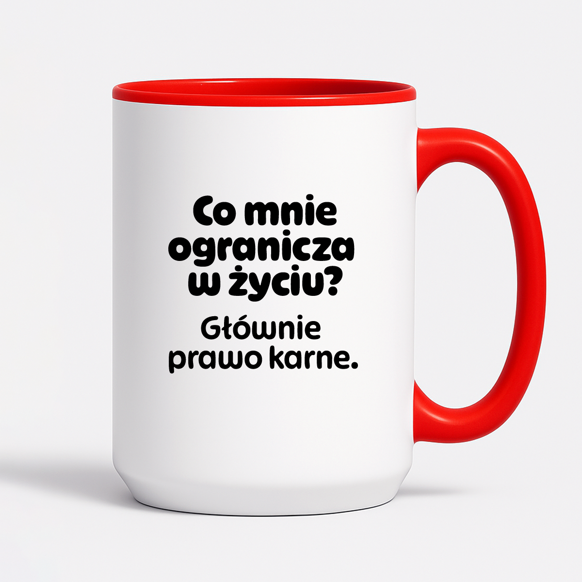 Kubek z nadrukiem - "Co mnie ogranicza? Głownie prawo karne."