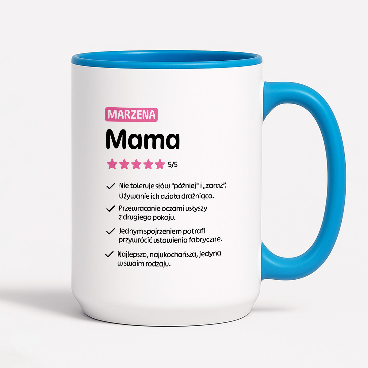 Kubek z nadrukiem - "Mama 5/5" z imieniem