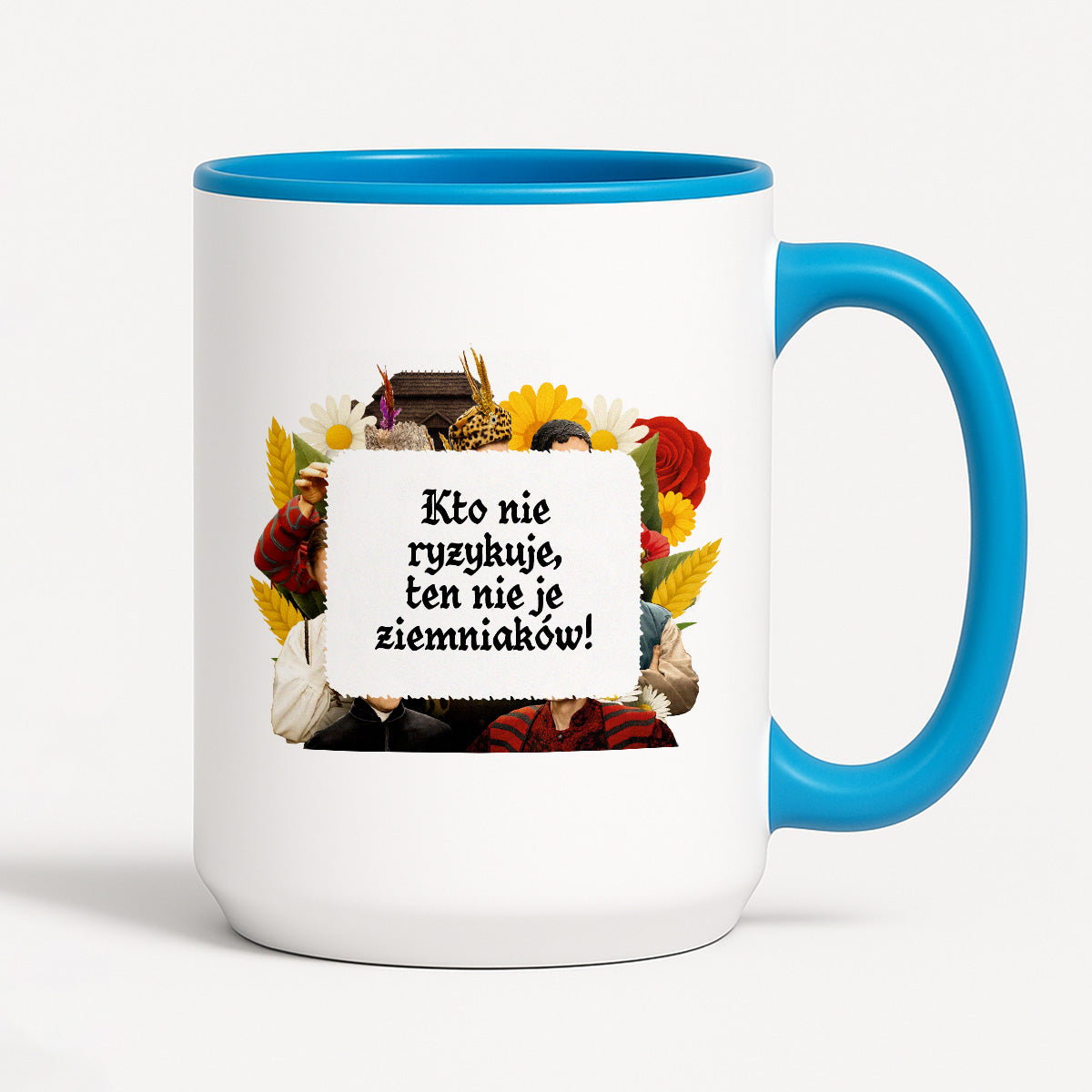 Kubek z nadrukiem "Kto nie ryzykuje, ten nie je ziemniaków!" NOWE 1670