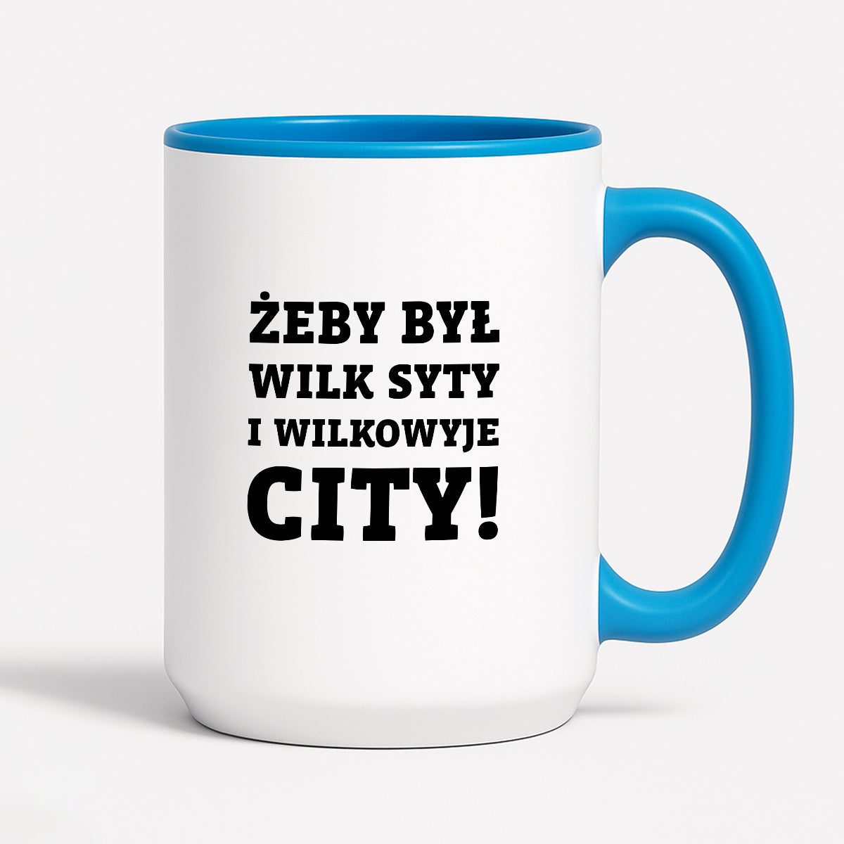 Kubek z nadrukiem - "Żeby był wilk syty i Wilkowyje City"