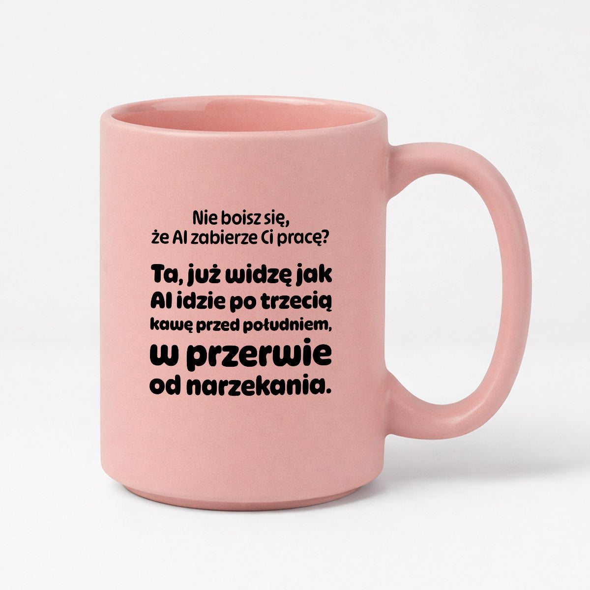 Kubek z nadrukiem - "Nie boisz się, że AI zabierze Ci pracę?"
