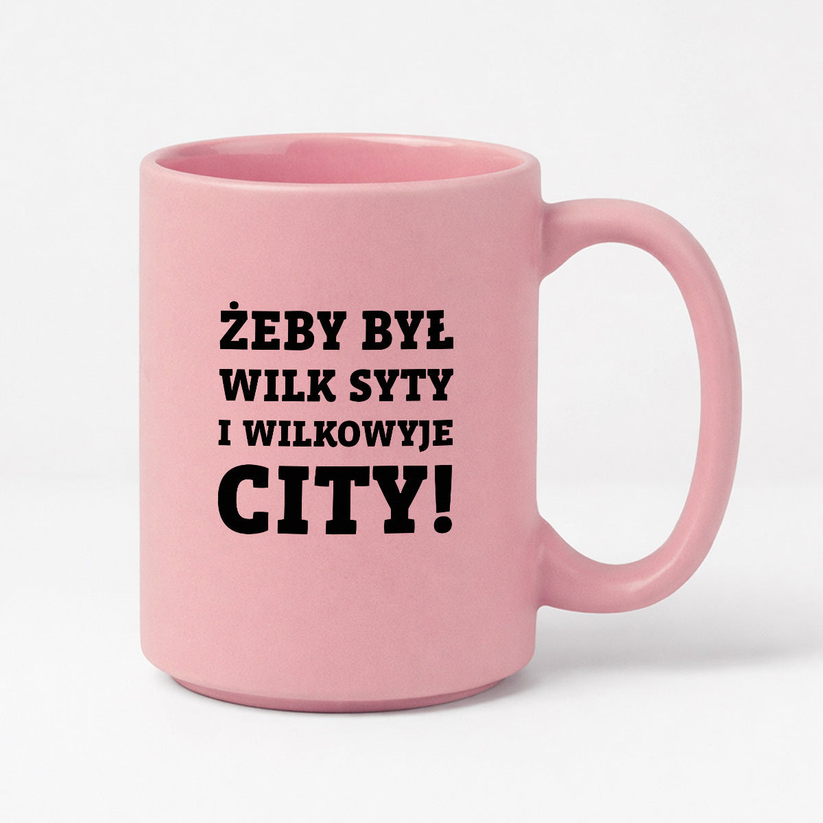 Kubek z nadrukiem - "Żeby był wilk syty i Wilkowyje City"