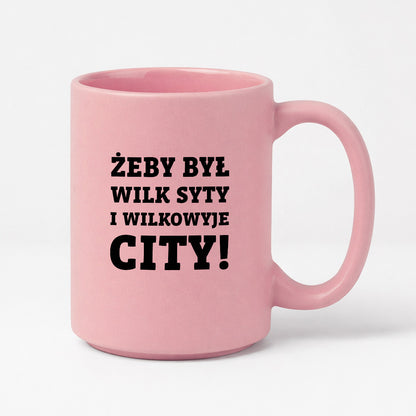Kubek z nadrukiem - "Żeby był wilk syty i Wilkowyje City"