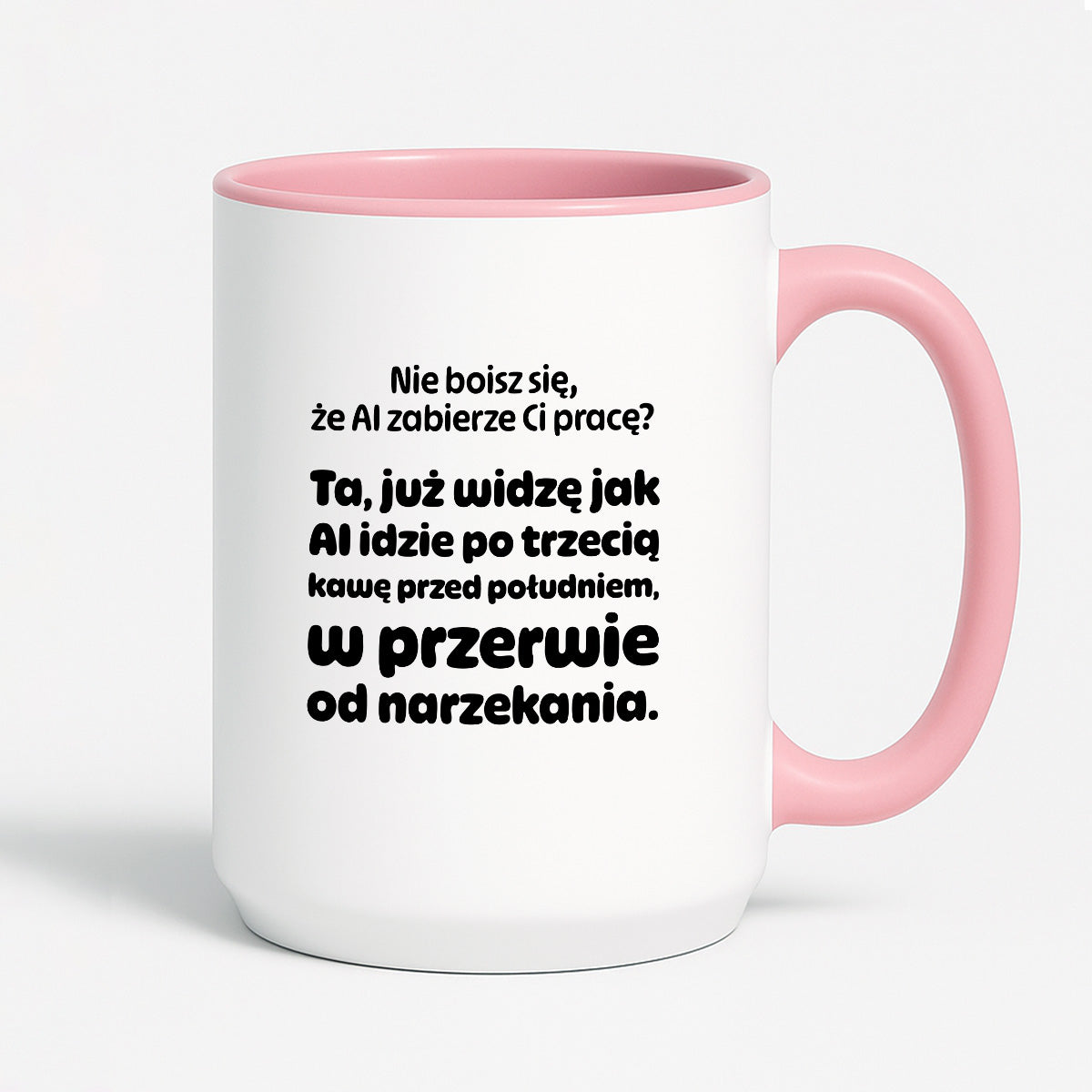 Kubek z nadrukiem - "Nie boisz się, że AI zabierze Ci pracę?"